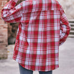 Nadorine Loose Fit Plaid Shirt Casual Long Sleeve Lapel Collar Button Tunic Tops