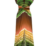 Tie Dye Print Sleeveless V Neck Tie Waist Maxi Dress