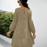 Long Puff Sleeve Shirt Dress Casual Crewneck Loose Fit Sundress Trendy Tiered Layer Summer Mini Dresses