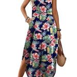 Casual V-neck halter slit bohemian beach resort maxi dress