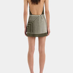 Summer Event⁠ Striped Beads Cowl Neck Backless Tie-up Mini Dress
