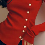 Long Sleeves Skinny Buttoned Pleated Solid Color T-Shirts Tops