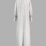 Long Sleeves Loose Buttoned Split-Side Striped Lapel Maxi Dresses Shirt Dress