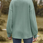 V-Neck Solid Color Twisted Knit Long Sleeve Loose T-Shirt Tops