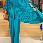 Lily Satin Solid Color Pleated Loose Cape and Elegant Maxi Skirt Set