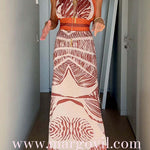 Halter V Neck Backless Side Slit Print Maxi Dress