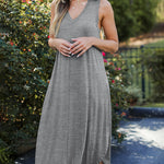 Sleeveless Crew Neck Spaghetti Strap Dress Bohemian Casual Loose Long Flowy Dress