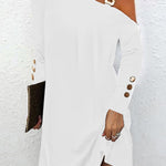 Long Sleeves Loose Asymmetric Buckle Buttoned Hollow One-Shoulder Mini Dresses
