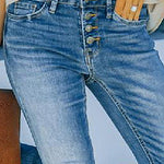 High-waist Jeans Stitching Buttons Micro-flared Pants