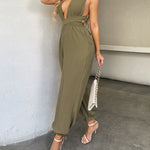 Nadorine Women's Crisscross Tie Backless Halter Jumpsuit Deep V Neck Sleeveless Jumpsuits