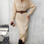 Sweater Maxi Dress Long Sleeve Button V Neck Knitted Dresses Oversized Loose Fashion Streetwear