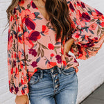 Zeagoo Zeagoo Women's Casual Floral Shirts Top Tunics Loose Print V Neck Long Sleeve Blouses