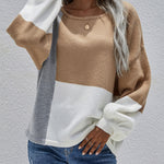 Knitted Color Block Pullover Lightweight Loose Casual Sweater