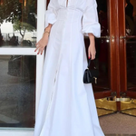 High Waisted Long Sleeves Buttoned Solid Color Lapel Maxi Dresses