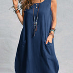 Summer Spaghetti Strap Button Down V Neck Sleeveless Casual Mini Dress