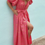 Summer Loose Printed Cardigan Short-sleeved Long Dress