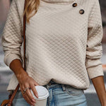 Solid Color Plaid Turtleneck Button Casual Sweatshirt
