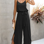 V-neck Suspenders Wide-leg Side Slit Women's Jumpsuit