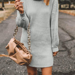 Turtleneck Long Sleeves Ribbed Knit Sweater Dress