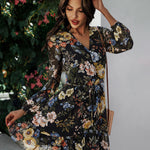 V-neck Long-sleeved Chiffon Print Dress