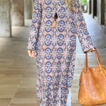 Slit Printed Loose V-Neck Long Dress