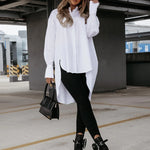 Urban Long Sleeves High-Low Solid Color Lapel Collar Blouses