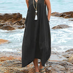 Dress V Neck Sundress Casual Solid Baggy Maxi Flowy Dresses with Pockets