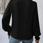 Nadorine Elegant V-neck Lantern Sleeve Blouse Temperament Solid Color Shirt for Women Casual Work Office Loose Fit 2026 | Under $40