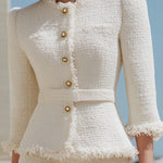 Ivory Fringed Tweed Jacket & Pencil Skirt Two-Piece Set