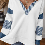Light French Beige Striped Patchwork Collar Sweatshirt