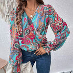 Nadorine Elegant V-neck Lantern Sleeve Blouse Temperament Solid Color Shirt for Women Casual Work Office Loose Fit 2026 | Under $40