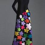 Long Sleeves Asymmetric Floral Round-Neck Maxi Dresses