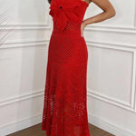 Libby Crochet Knit Oversized Flower Design Halter Texture Maxi Dress