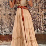 High waist V-neck splicing elegant mid-length dress dress