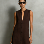 Women's Elegant Dark Brown Round-neck Sleeveless Loose-fitting Long Dress
