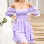 Solid Color Long Sleeve Dress Square Neck Lotus Leaf Mini Dress