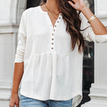 Long Sleeve V Neck Tops Casual Button Down Side Split Knitted Loose Tops