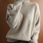 Casual Loose Solid Color Striped High-Neck Long Sleeves Sweater Tops