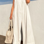 Sleeveless Wide Leg Shoulder Pad Solid Color Jumpsuits