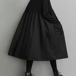Simple Loose Black Split-Joint Long Sleeves Midi Dress