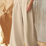 Cotton linen solid color high waist fashion casual trousers