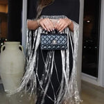 New Level Shiny Tassel Stand Neck Crop Cape Blouse