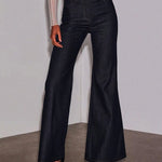 High Waisted Wide Leg Pockets Solid Color Jean Pants Bottoms