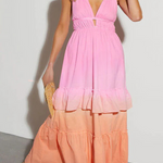 Living for Beach Days Linen Blend Gradient Pocketed Halter Maxi Dress