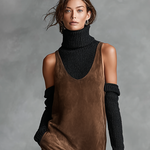 Women's Retro Simple Suede U-Neck Sleeveless Tank Midi Dress