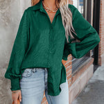 Nadorine Satin Button Down Blouse Zebra Print Lantern Casual Long Sleeve Collared Shirts Tops