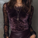 Velvet And Lace Gothic Sheer-Sleeve Top