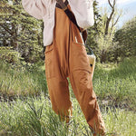 Loose V Neck Harem Jumpsuits Sleeveless Spaghetti Strap Baggy Overalls with Pocket