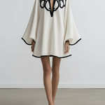 Flared Sleeves Loose Contrast Color Hollow Stand Collar Mini Dresses