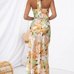 Happier Now Satin Floral Halter Maxi Dress